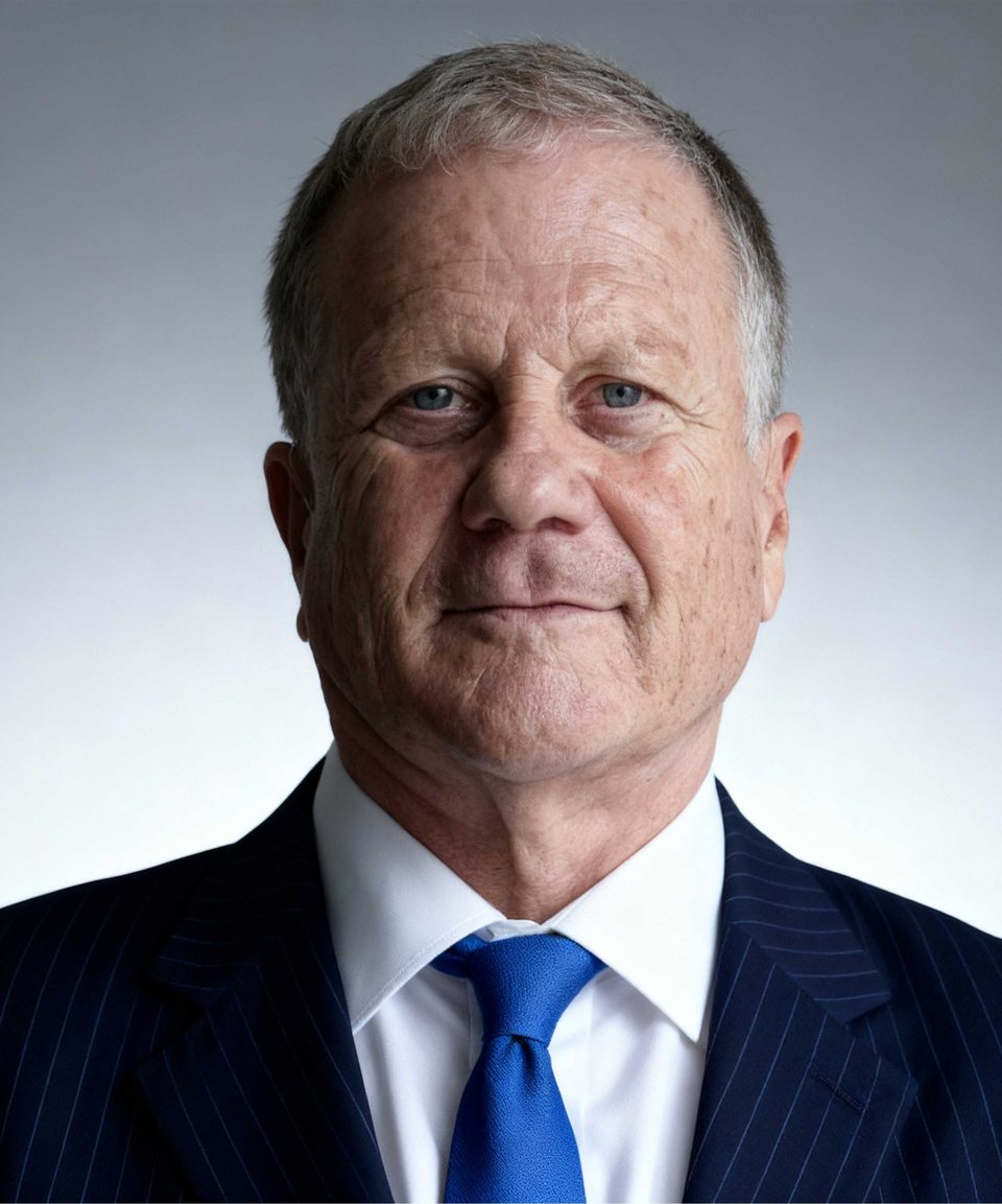 Portrait of Andre Tartre, founder of EcoRemediation Inc., in a dark pinstriped suit and blue tie against a plain light background.